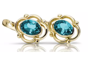 Oro amarillo de 14 quilates 14K (585) Aquamarine pendientes vec033y Ruso Soviético URSS Artesanía vintage Art Deco style