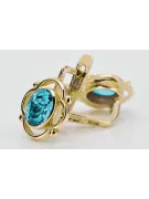 Or jaune 14 carats 14K (585) Aquamarine des boucles d'oreilles vec033y Russe Soviétique URSS Style vintage Art Deco style