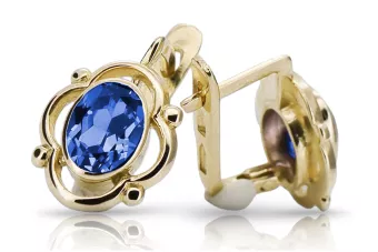 14k žluté zlato 14K (585) Sapphire náušnice vec033y Russian Soviet USSR Vintage Jewlery Art Deco style