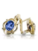 14 كارت من الذهب الأصفر 14K (585) Sapphire أقراط vec033y روسي سوفيتي الاتحاد السوفيتي مجوهرات فينتاج آرت ديكو style