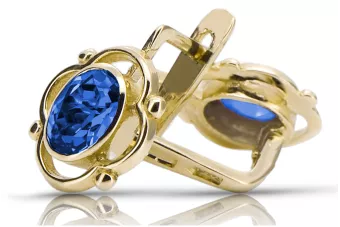 Yellow 14k gold 14K (585) Sapphire earrings vec033y Russian Soviet USSR Vintage style Art Deco style