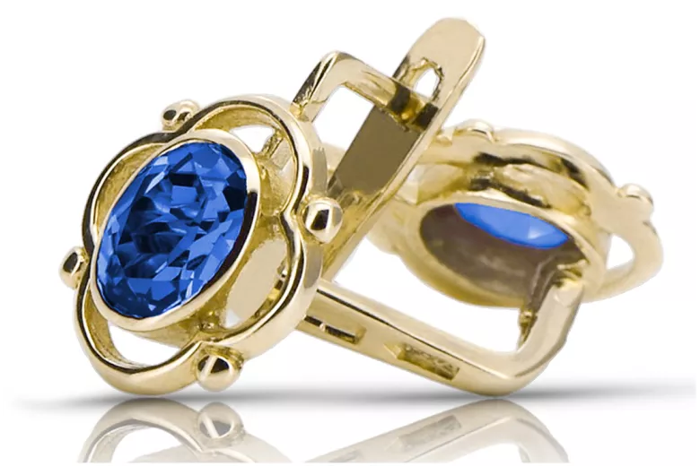 14k geltonas auksas 14K (585) Sapphire auskarai vec033y Rusų Tarybinis TSRS Vintažiniai amatai Art Deco style