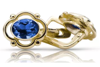 14 كارت من الذهب الأصفر 14K (585) Sapphire أقراط vec033y روسي سوفيتي الاتحاد السوفيتي مجوهرات فينتاج آرت ديكو style