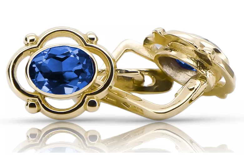 14 كارت من الذهب الأصفر 14K (585) Sapphire أقراط vec033y روسي سوفيتي الاتحاد السوفيتي مجوهرات فينتاج آرت ديكو style