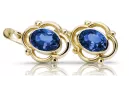 Or jaune 14 carats 14K (585) Sapphire des boucles d'oreilles vec033y Russe Soviétique URSS Vintage Art Deco style
