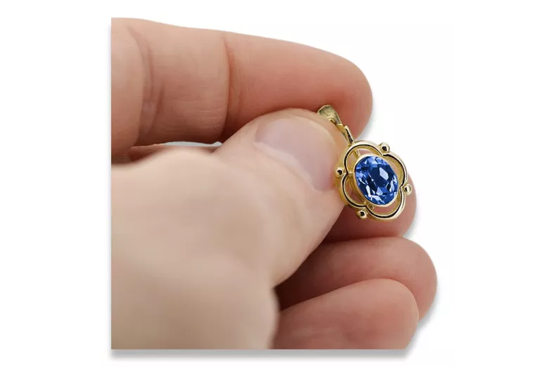 14 كارت من الذهب الأصفر 14K (585) Sapphire أقراط vec033y روسي سوفيتي الاتحاد السوفيتي مجوهرات فينتاج آرت ديكو style