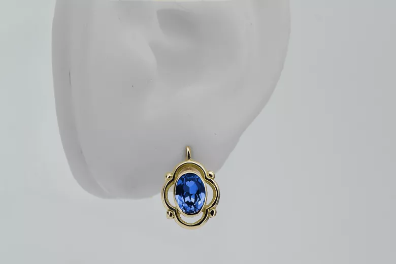 14 كارت من الذهب الأصفر 14K (585) Sapphire أقراط vec033y روسي سوفيتي الاتحاد السوفيتي مجوهرات فينتاج آرت ديكو style