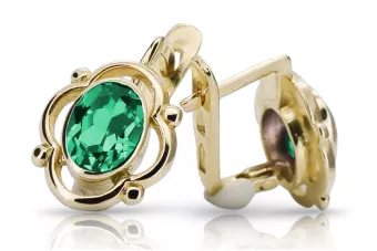 14 Karat Gelbgold 14K (585) Emerald ohrringe vec033y Russisch Sowjetisch UdSSR Vintage Art Deco style