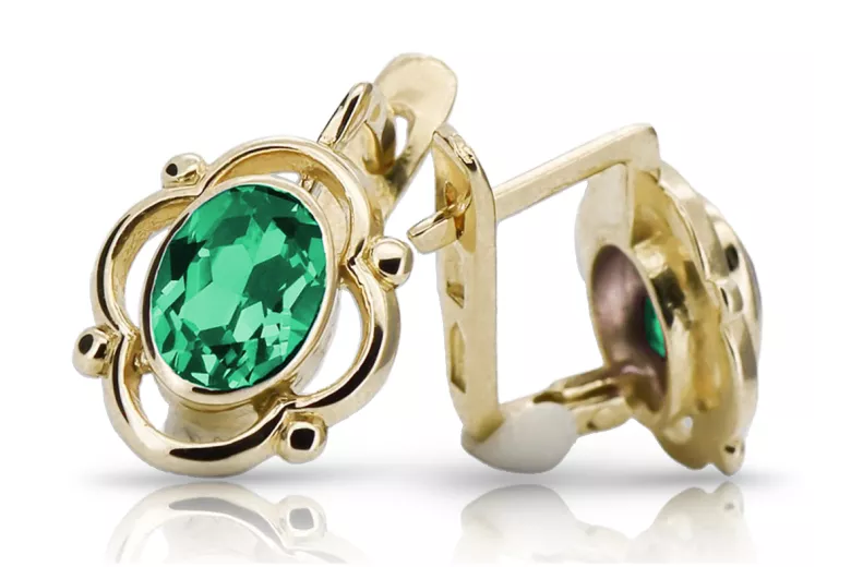Kolczyki z 14k żółte złoto 14K (585) ze Szmaragdem vec033y Sowiecki Styl Vintage Art Deco