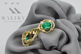 14К жовте золото 14K (585) Emerald Сережки vec033y Російський Радянський СРСР Вінтаж прикраси Ар-деко style