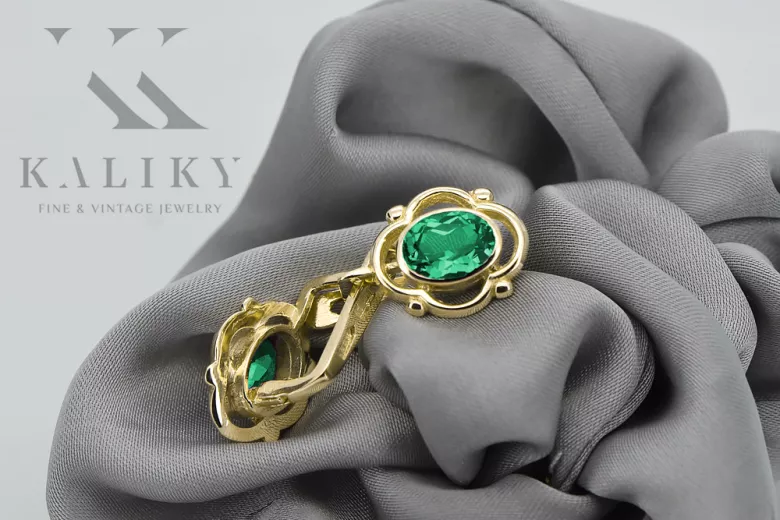 Aur galben 14K 14K (585) Emerald cercei vec033y Rusesc Sovietic URSS Stil Vintage Art Deco style