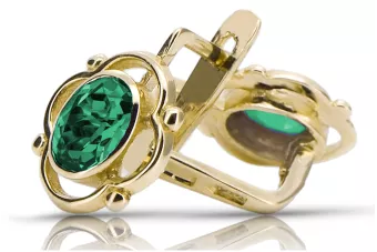 14k κίτρινο χρυσό 14K (585) Emerald Σκουλαρίκια vec033y Russian Soviet USSR Vintage Art Deco style