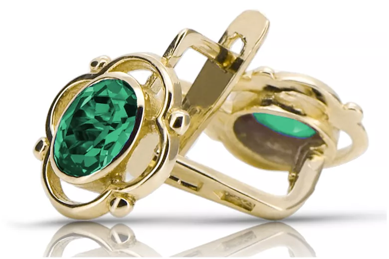 Oro amarillo de 14 quilates 14K (585) Emerald pendientes vec033y Ruso Soviético URSS Estilo vintage Art Deco style