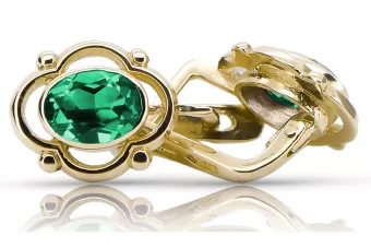 14 كارت من الذهب الأصفر 14K (585) Emerald أقراط vec033y روسي سوفيتي الاتحاد السوفيتي فينتاج آرت ديكو style