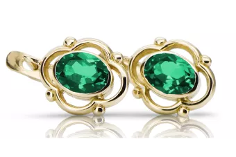 14K жълто злато 14K (585) Emerald Обеци vec033y Руски Съветски СССР Винтидж стил Ар-деко style