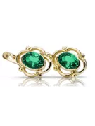 Oro amarillo de 14 quilates 14K (585) Emerald pendientes vec033y Ruso Soviético URSS Estilo vintage Art Deco style