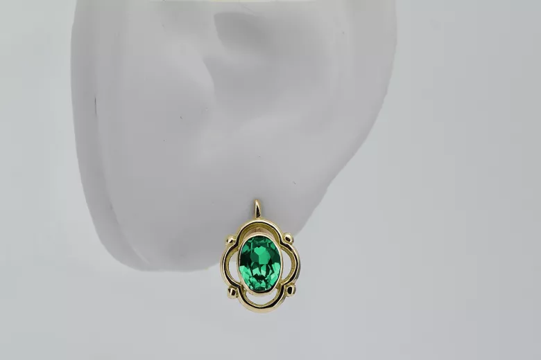 Yellow 14k gold 14K (585) Emerald earrings vec033y Russian Soviet USSR Vintage craft Art Deco style