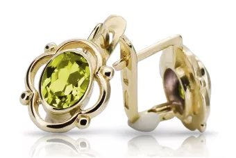 14k žluté zlato 14K (585) Yellow Peridot náušnice vec033y Russian Soviet USSR Vintage craft Art Deco style