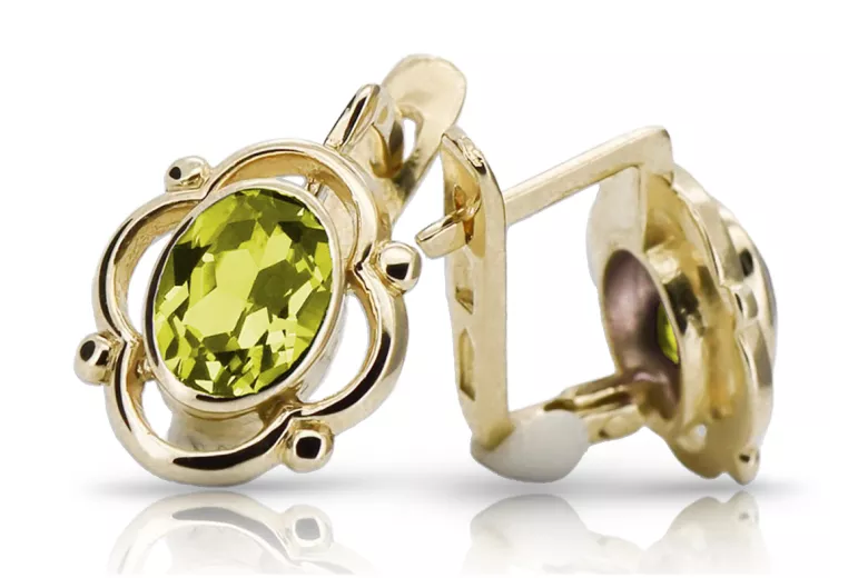 Oro amarillo de 14 quilates 14K (585) Yellow Peridot pendientes vec033y Ruso Soviético URSS Joyería vintage Art Deco style