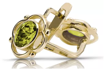 Kolczyki z 14k żółte złoto 14K (585) z Perydotem vec033y ZSRR styl Vintage Art Deco