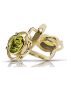 Or jaune 14 carats 14K (585) Yellow Peridot des boucles d'oreilles vec033y Russe Soviétique URSS Vintage Art Deco style