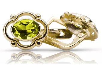 14 كارت من الذهب الأصفر 14K (585) Yellow Peridot أقراط vec033y روسي سوفيتي الاتحاد السوفيتي حرف يدوية فينتاج آرت ديكو style
