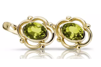 14K жълто злато 14K (585) Yellow Peridot Обеци vec033y Руски Съветски СССР Винтидж бижута Ар-деко style