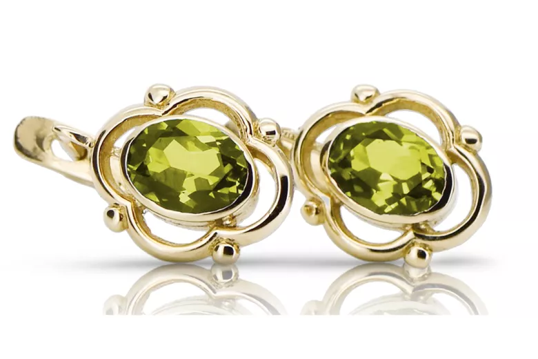 Aur galben 14K 14K (585) Yellow Peridot cercei vec033y Rusesc Sovietic URSS Vintage bijuterii Art Deco style