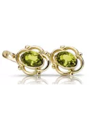 14К жовте золото 14K (585) Yellow Peridot Сережки vec033y Російський Радянський СРСР Вінтаж стиль Ар-деко style