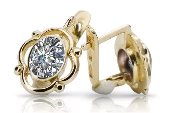 Oro amarillo de 14 quilates 14K (585) Zircon pendientes vec033y Ruso Soviético URSS Estilo vintage Art Deco style
