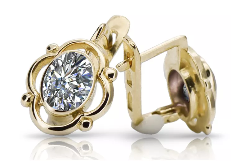 Kolczyki z 14k żółte złoto 14K (585) z Cyrkoniami vec033y Sowiecki styl Vintage Art Deco