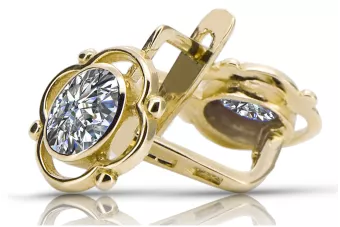 14k geltonas auksas 14K (585) Zircon auskarai vec033y Rusų Tarybinis TSRS Vintažiniai papuošalai Art Deco style