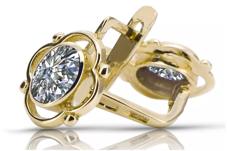 14k žluté zlato 14K (585) Zircon náušnice vec033y Russian Soviet USSR Vintage Art Deco style