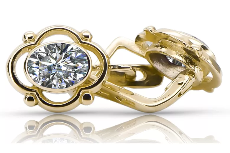 14K жълто злато 14K (585) Zircon Обеци vec033y Руски Съветски СССР Винтидж стил Ар-деко style