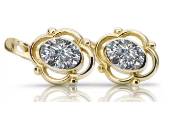 Yellow 14k gold 14K (585) Zircon earrings vec033y Russian Soviet USSR Vintage Art Deco style