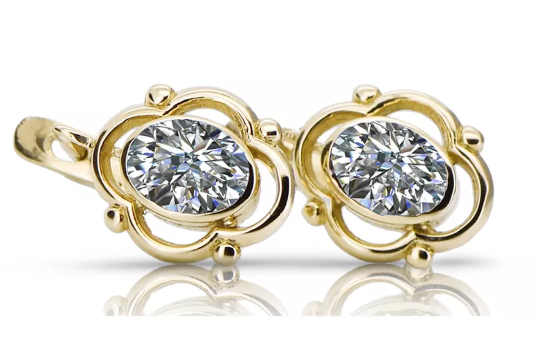 14-ка/желтое золото 14K (585) Zircon Серьги vec033y Русский Советский СССР Винтаж стиль Ар-деко style