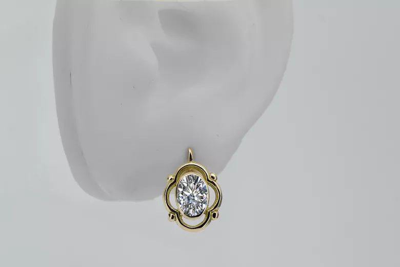 Kolczyki z 14k żółte złoto 14K (585) z Cyrkoniami vec033y Sowiecki styl Vintage Art Deco