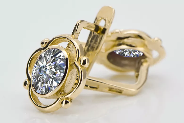 Aur galben 14K 14K (585) Zircon cercei vec033y Rusesc Sovietic URSS Vintage Art Deco style