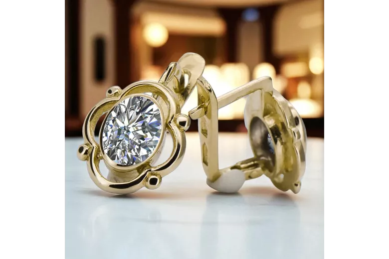 14 Karat Gelbgold 14K (585) Zircon ohrringe vec033y Russisch Sowjetisch UdSSR Vintage Stil Art Deco style