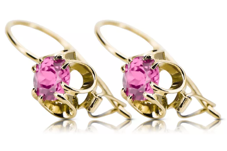 Yellow 14k gold 14K (585) Amethyst earrings vec035y Russian Soviet USSR Vintage craft Art Deco style
