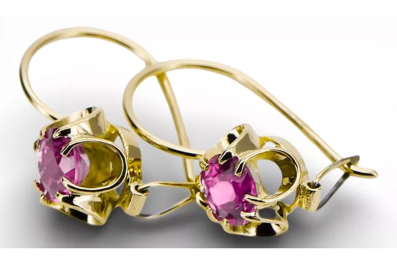 Jaune 14K Or 14k (585) AMÉTHYST Boucles d'oreilles VEC035Y Russe Soviétique Soviétique UssR Craft Craft Art Deco Style