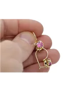Желтый 14к золотой 14k (585) серьги аметисты VEC035Y русский советский СССР винтажный ремесленный стиль искусства