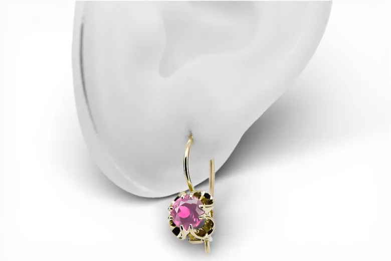 Geltona 14k Gold 14k (585) ametisst auskarai VEC035Y Rusijos sovietinis SSRS derliaus amatų deco stilius