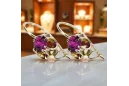 Žlutá 14k Gold 14k (585) Amethyst náušnice VEC035Y Ruský sovětský SSSR Vintage řemesla Art Deco Style
