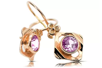 14k Rose Red Gold 14K 583 Αμέθυστος Σκουλαρίκια VEC017r Ρωσικά Σοβιετικά ΕΣΣΔ Vintage Art Deco Style