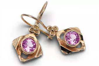 14k růže červený zlato 14k 583 Amethyst náušnice Vec017r ruský sovětský sovětský SSSR Vintage Art Deco Style