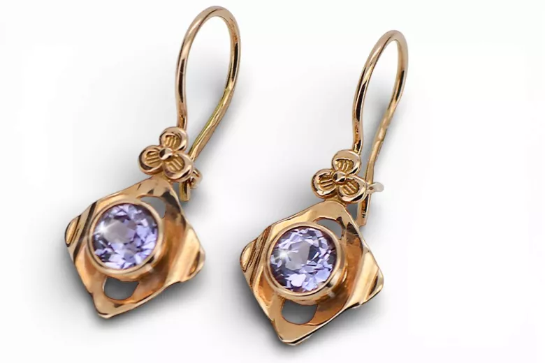 14К рожеве червоне золото 14k 583 Alexandrite Сережки vec017r Російський Радянський СРСР Вінтаж прикраси Ар-деко style