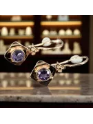 Or rose rouge 14 carats 14k 583 Alexandrite des boucles d'oreilles vec017r Russe Soviétique URSS Bijoux vintage Art Deco style