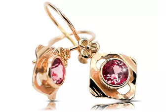 Or rose rouge 14 carats 14k 583 Ruby des boucles d'oreilles vec017r Russe Soviétique URSS Artisanat vintage Art Deco style