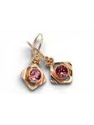 14K a crescut aur roșu 14k 583 Ruby cercei vec017r Rusesc Sovietic URSS Vintage Art Deco style